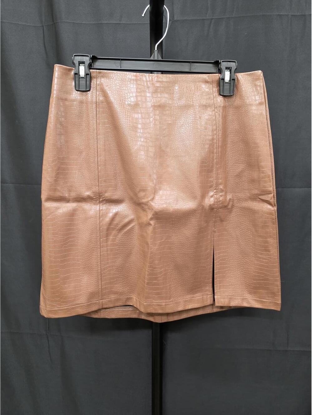 MANGOPOP WOMEN’S FAUX LEATHER SNAKESKIN BODYCON MINI SKIRT BROWN L
